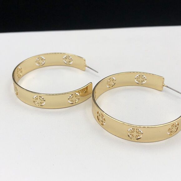 Hoop Earrings Chunky Gold Tone Cutout - Picture 4 of 5